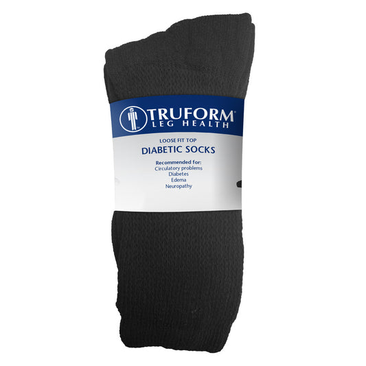 Loose Fit Diabetic Socks, Crew Length, Black (Truform 1918)