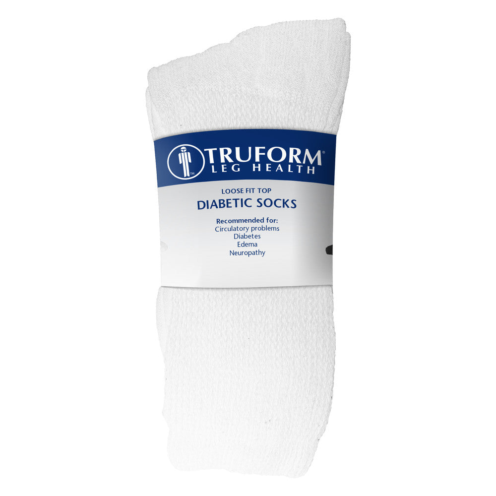 Loose Fit Diabetic Socks, Crew Length, White (Truform 1918)